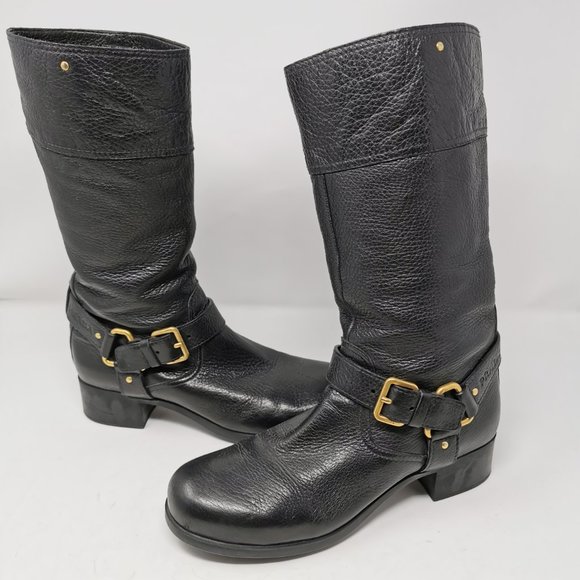 Prada Leather Boots with Gold Link Detail - Picture 1 of 12